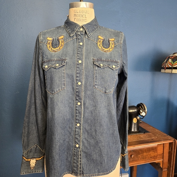 Stetson Embroidered Dark Denim Western Shirt NWOT - Picture 2 of 9